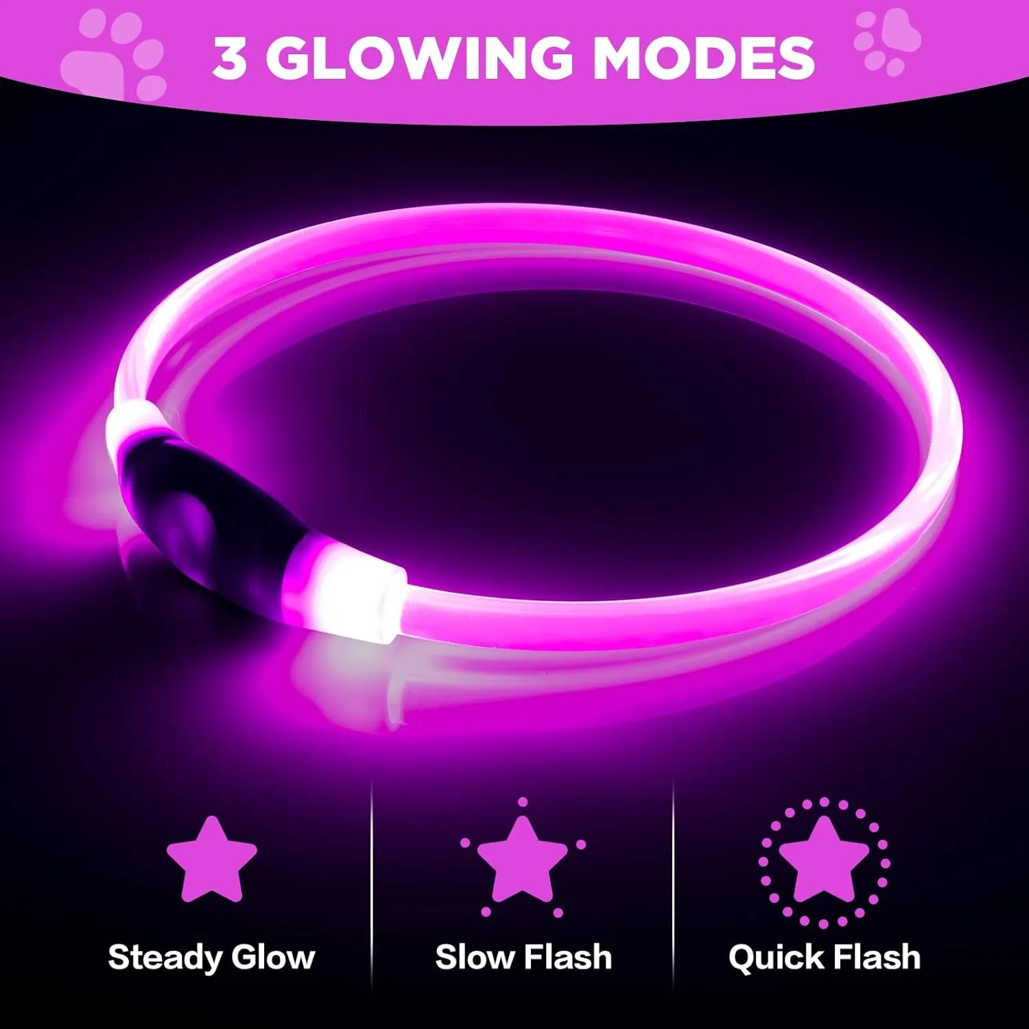 2 Pack Light Up Dog Collar, USB Rechargeable Dog Collar Light for Night Walking, Led Lighted Dog Collar, Glow in The Dark Dog Collar for Small Medium Large Dogs (Pink Blue)