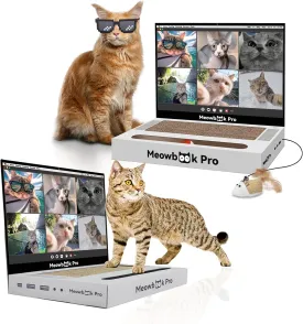 2PCS Cat Scratcher Laptop with 'Mouse' Jingle Ball, Stickers, 3-in-1 Cardboard Cat Interactive Toy, Kitten Toy & Cat Scratching Pad