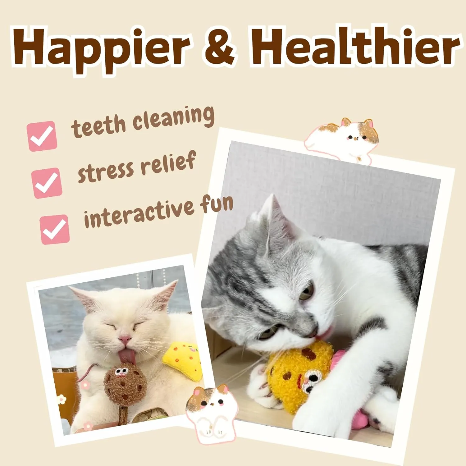 4 Pack Catnip & Silvervine Lollipops, Cat Chew Toy for Kitten Teething, Interactive Cat Toy for Bored Indoor Cats, Cat Kicker Toy