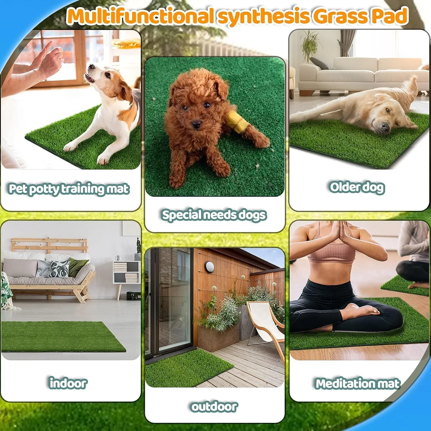 43.5 x 29.8 inches Fake Grass Pee for Dogs Artificial Grass Rug Pad for Puppy Potty Washable Grass Mat for Pet Training with Drainage Hole and Easy to Clean