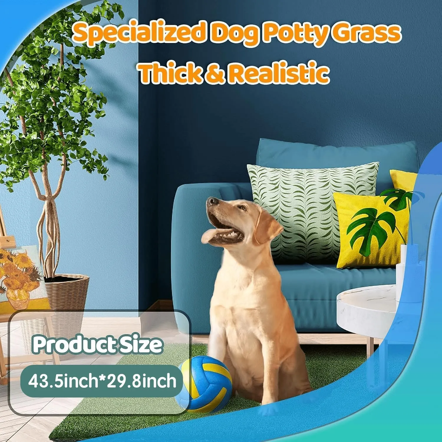 43.5 x 29.8 inches Fake Grass Pee for Dogs Artificial Grass Rug Pad for Puppy Potty Washable Grass Mat for Pet Training with Drainage Hole and Easy to Clean