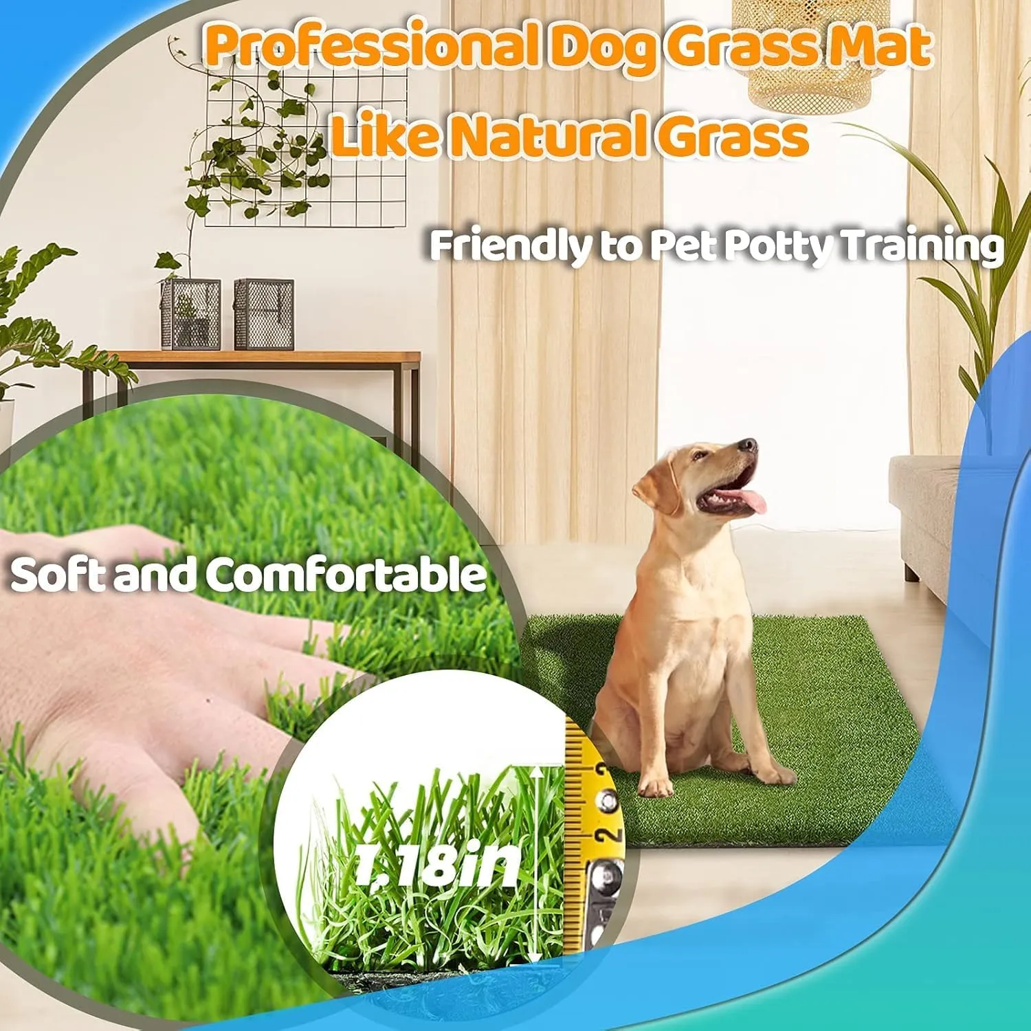 43.5 x 29.8 inches Fake Grass Pee for Dogs Artificial Grass Rug Pad for Puppy Potty Washable Grass Mat for Pet Training with Drainage Hole and Easy to Clean