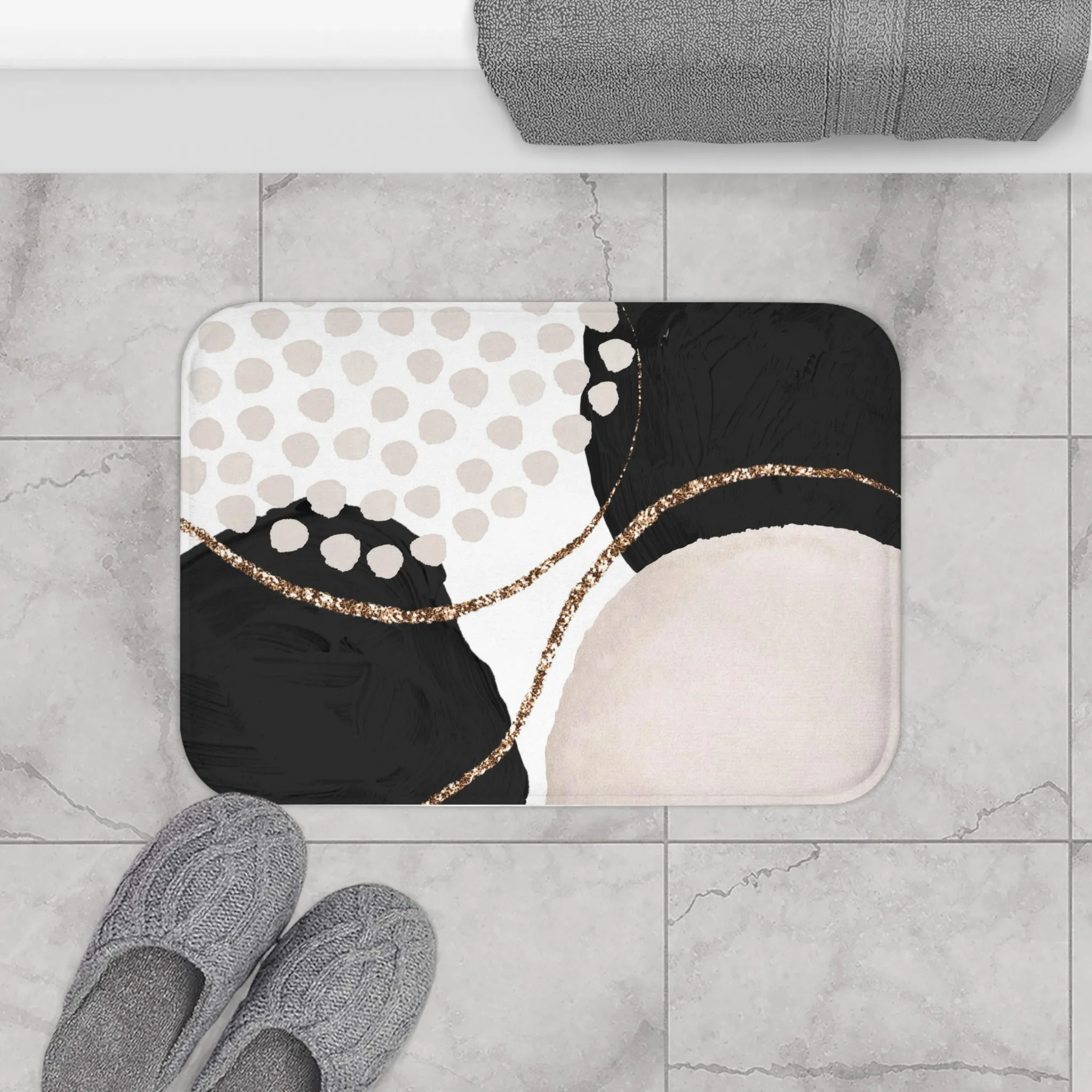 Abstract Bath Mat | Watercolor Black Blush Ivory