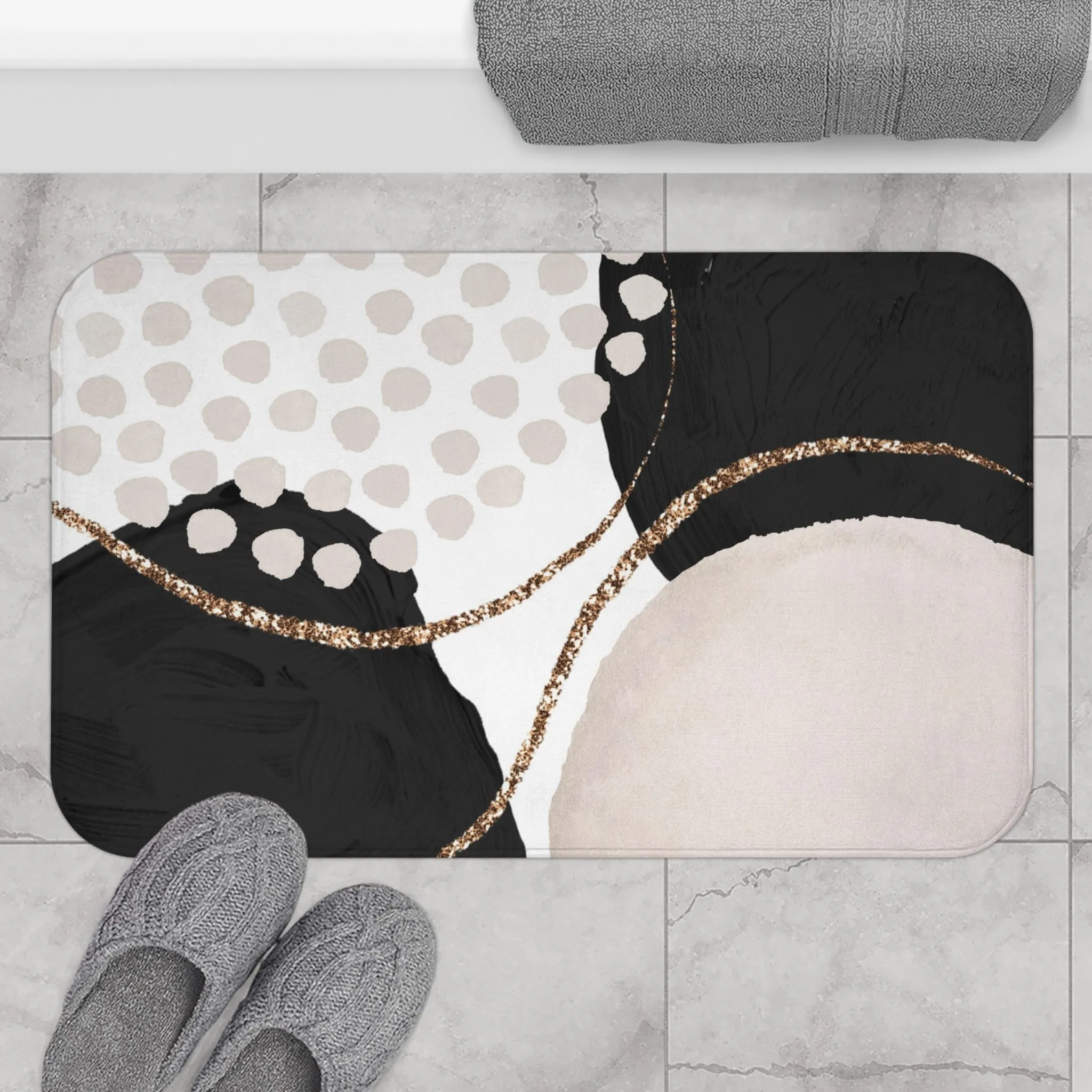Abstract Bath Mat | Watercolor Black Blush Ivory