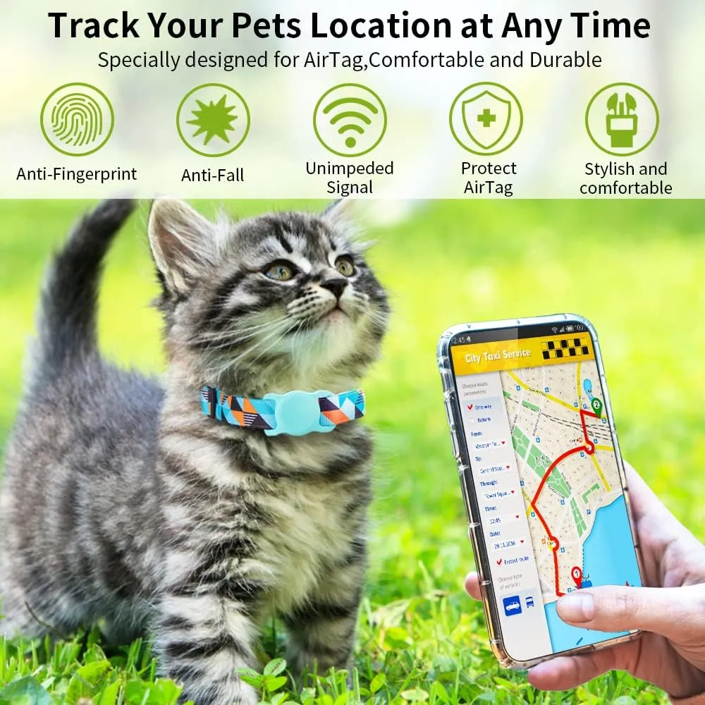 AirTag Cat Collar, Animire Soft Neoprene Padded Air Tag Collar for Extra Small Dogs, Polyester Puppy Pet Collar with Silicone AirTag Case Holder Accessories, 8"-12" Neck