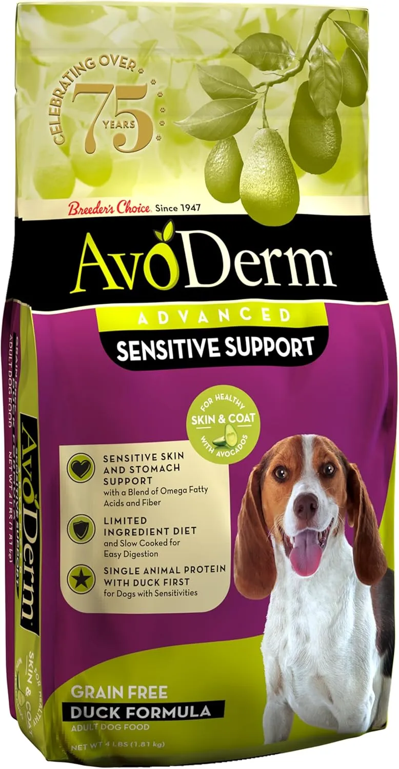 AvoDerm Advanced Sensitive Support Grain-Free Duck Formula Dog Food, Sensitive Stomach, 4lb