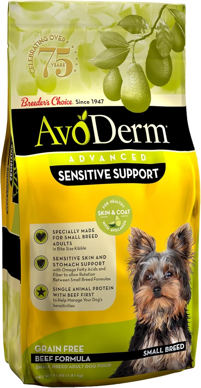 AvoDerm Advanced Sensitive Support Grain-Free for Small Breeds, Sensitivities, Beef Formula, 4lb