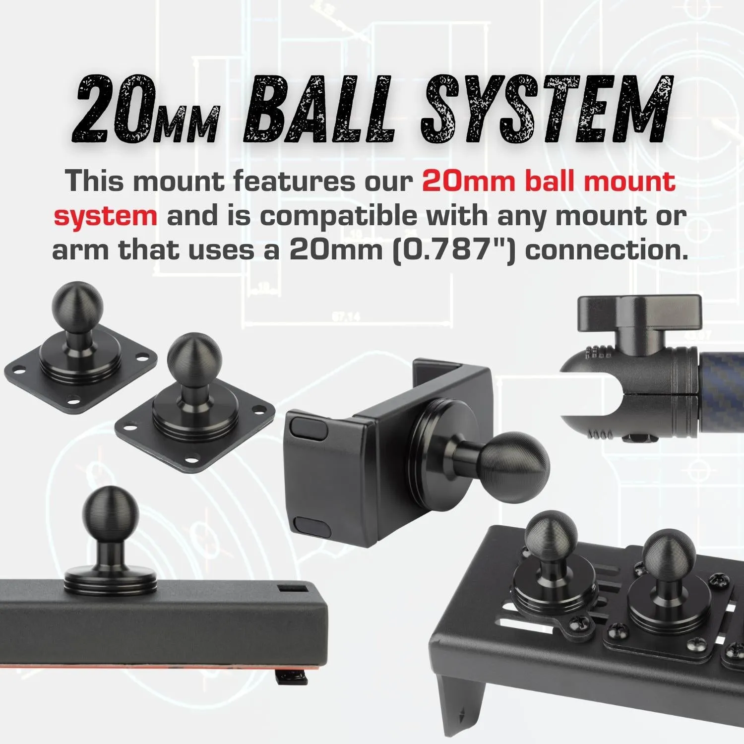 Backup Camera Monitor Mount & T-Bolt Adapter with 20mm Ball Mount