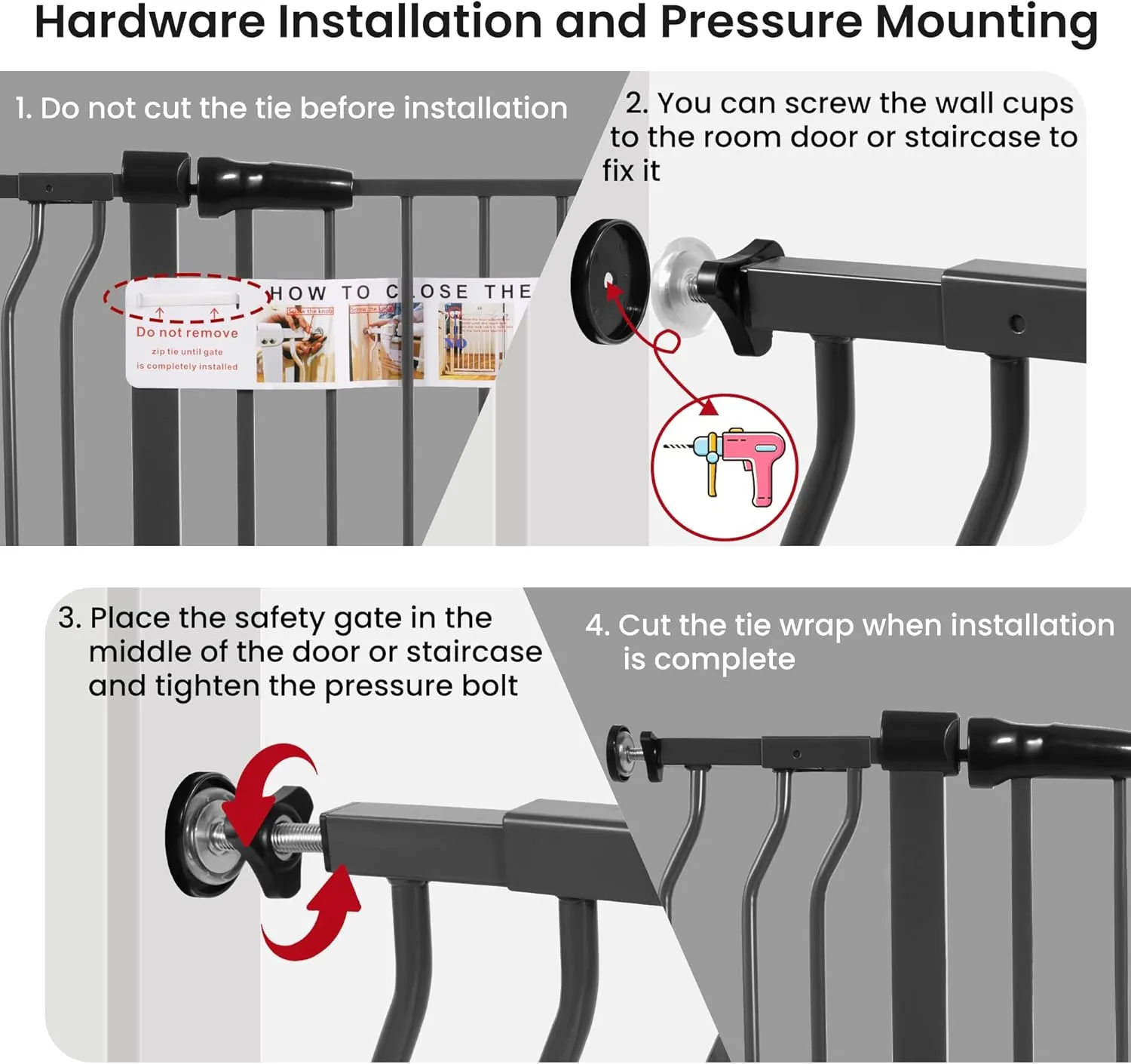 BalanceFrom Easy Walk-Thru Safety Gate for Doorways and Stairways with Auto-Close/Hold-Open Features, Fits 29.1-43.3 Inch Openings, Multiple Heights and Colors