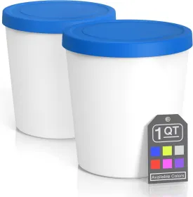 BALCI - Premium Ice Cream Containers (2 Pack - 1 Quart Each) Perfect Freezer Storage Tubs with Lids for Ice Cream, Sorbet and Gelato! - Blue