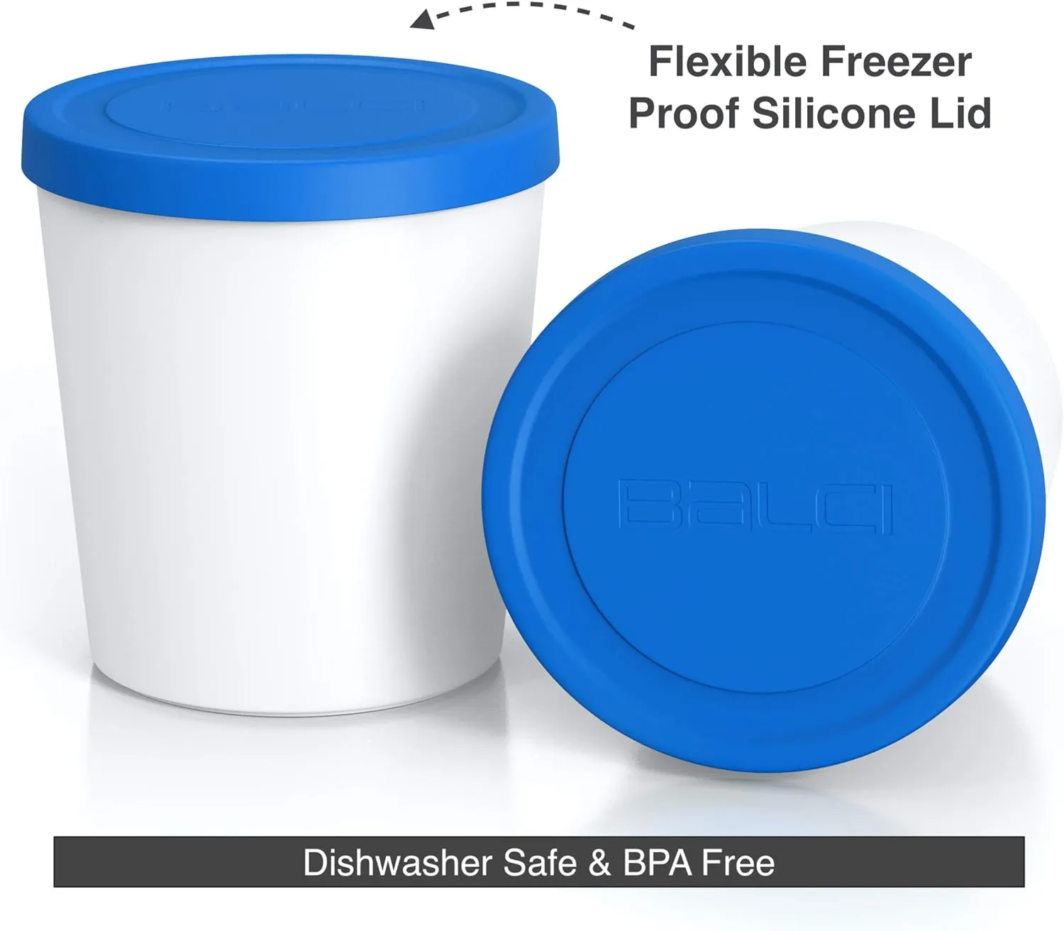BALCI - Premium Ice Cream Containers (2 Pack - 1 Quart Each) Perfect Freezer Storage Tubs with Lids for Ice Cream, Sorbet and Gelato! - Blue