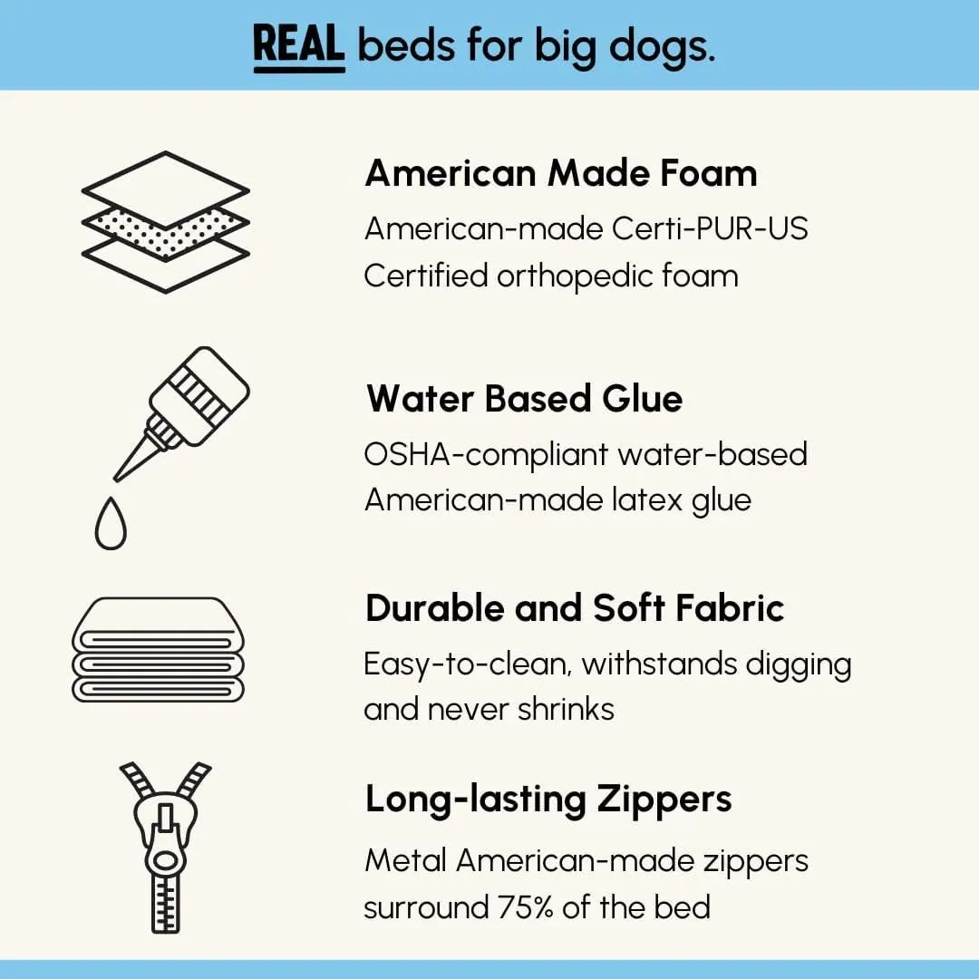 Barker Beds Sleek Dog Bed for Large Sized Dogs (Large, Khaki)  7" Thick Soft & Comfortable Orthopedic Cushion  Durable & Washable Microsuede Cover  Made in USA