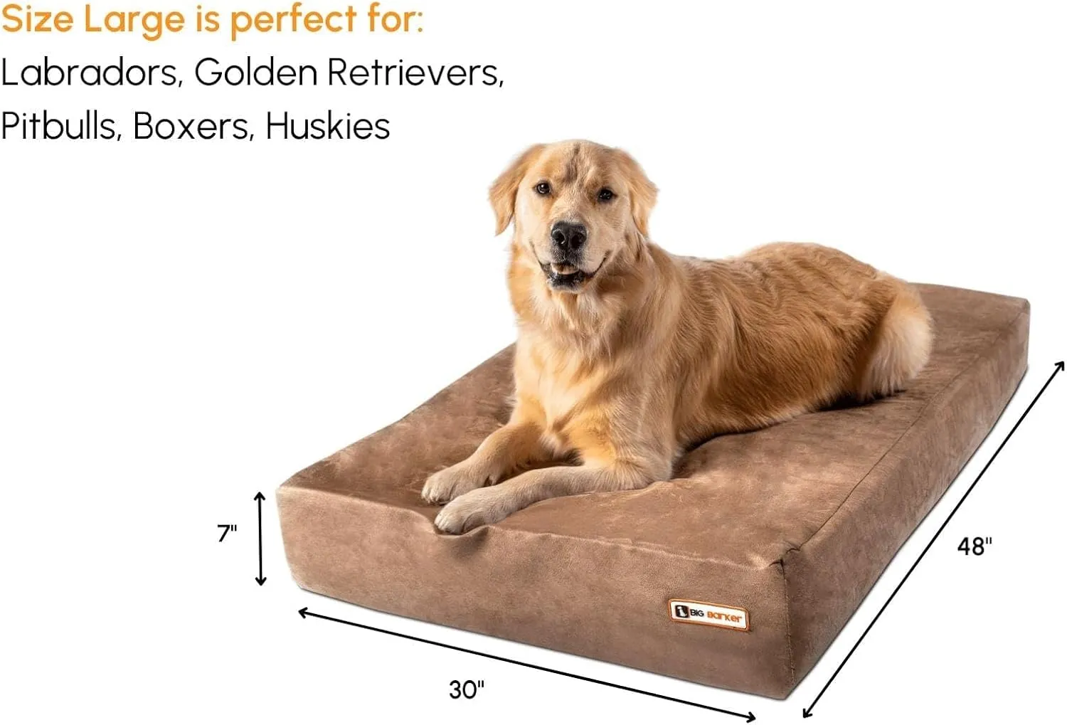 Barker Beds Sleek Dog Bed for Large Sized Dogs (Large, Khaki)  7" Thick Soft & Comfortable Orthopedic Cushion  Durable & Washable Microsuede Cover  Made in USA