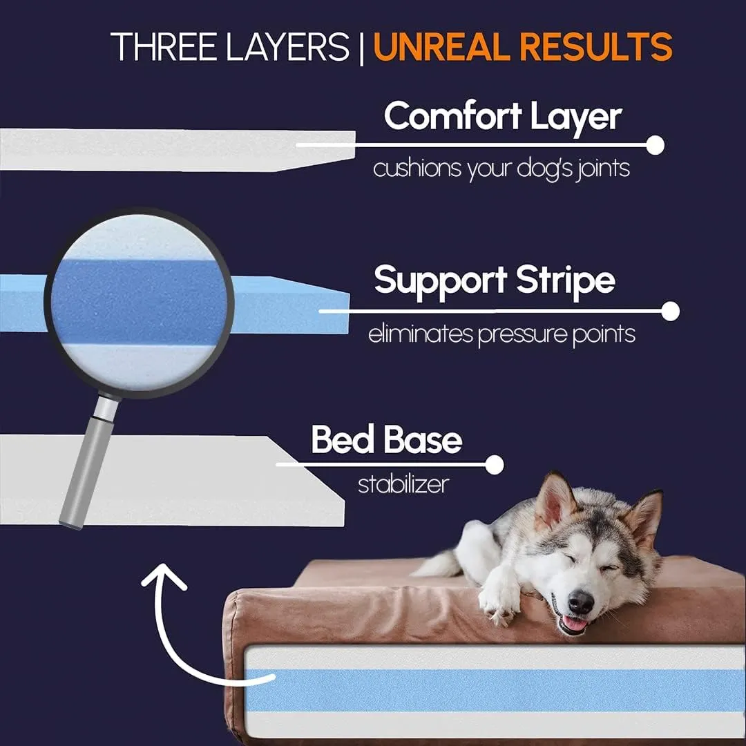Barker Beds Sleek Dog Bed for Large Sized Dogs (Large, Khaki)  7" Thick Soft & Comfortable Orthopedic Cushion  Durable & Washable Microsuede Cover  Made in USA