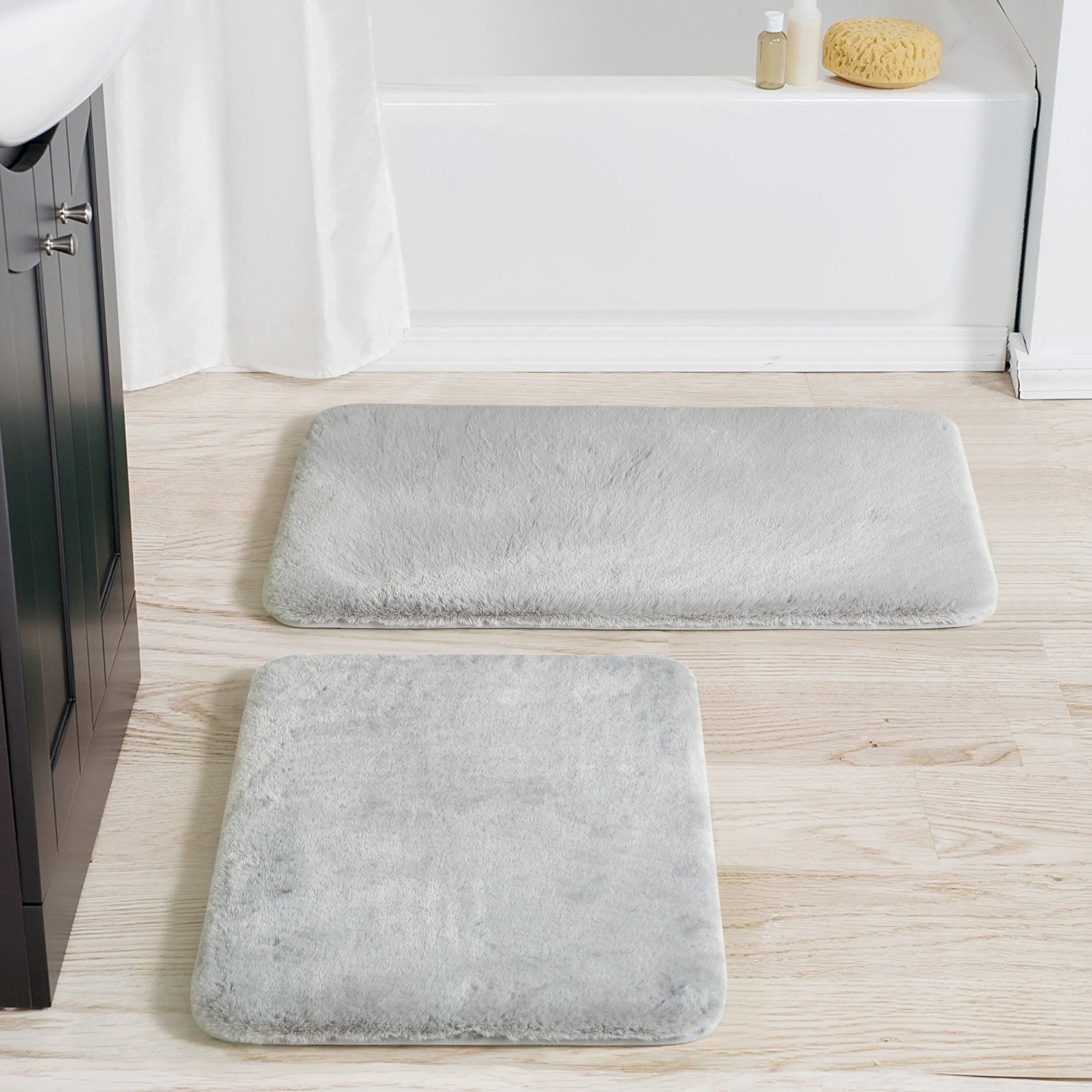 Better Homes & Gardens Silver Faux Fur Foam 2 Piece Bath Rug Set
