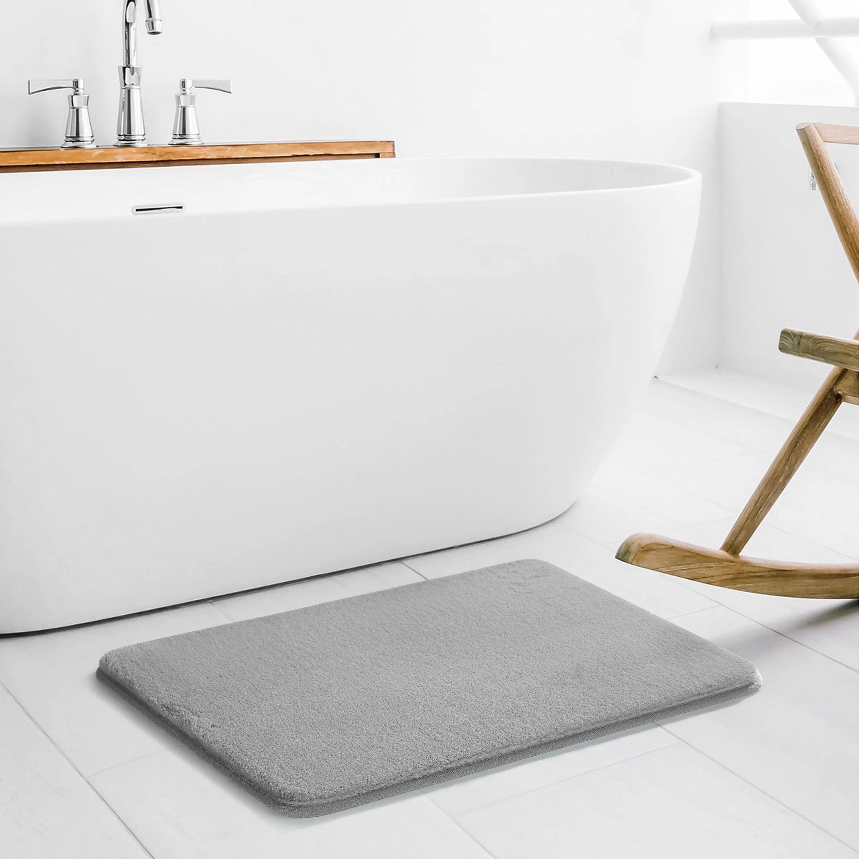 Better Homes & Gardens Silver Faux Fur Foam 2 Piece Bath Rug Set