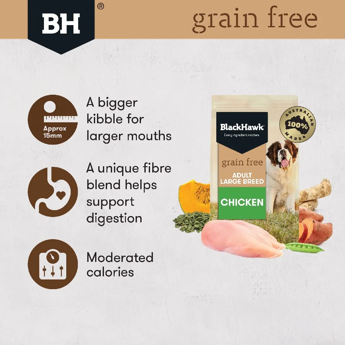 Black Hawk Adult Dog Grain Free Large Breed Chicken 15kg