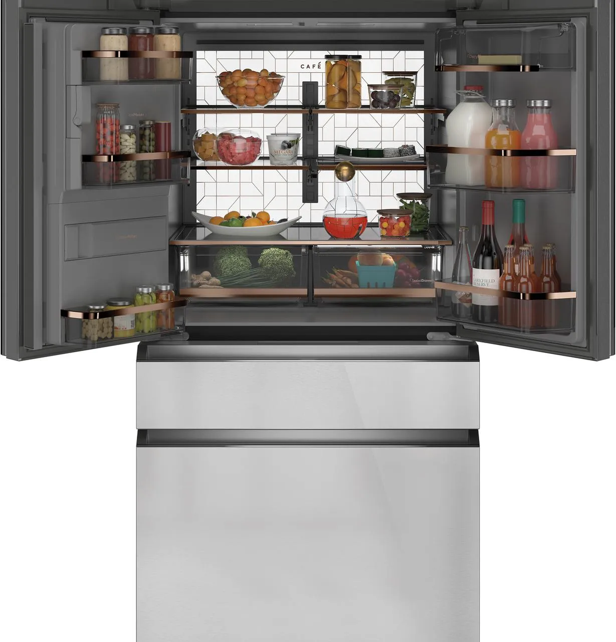 Cafe CVE28DM5NS5 Caf(eback)™ ENERGY STAR® 27.8 Cu. Ft. Smart 4-Door French-Door Refrigerator in Platinum Glass