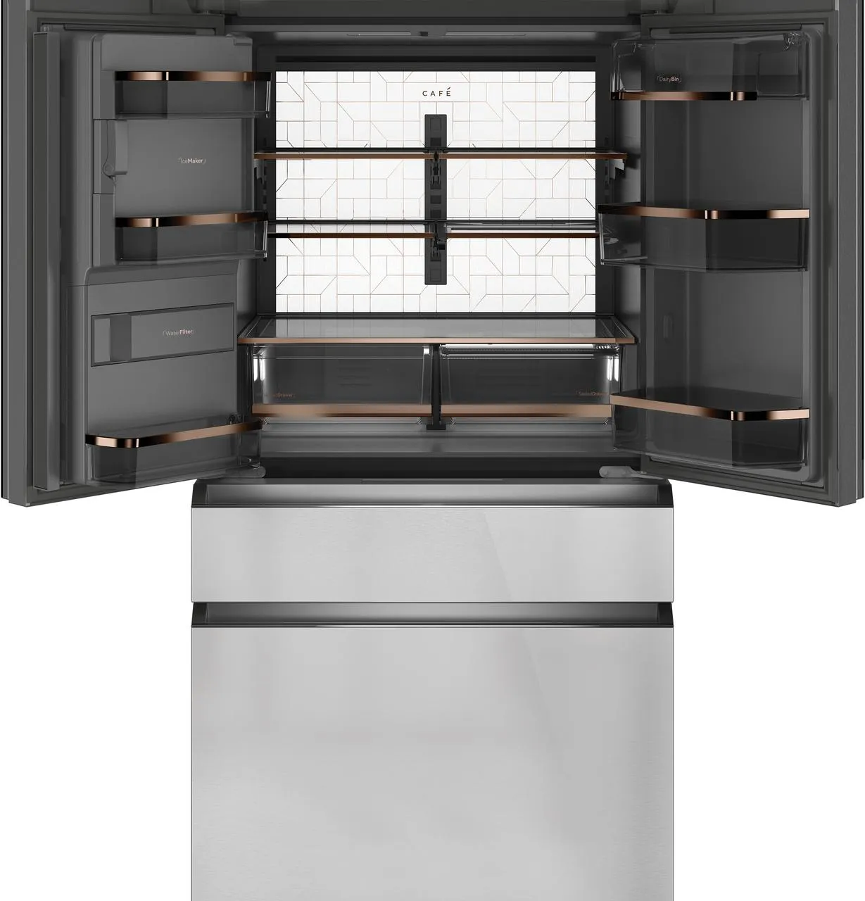 Cafe CVE28DM5NS5 Caf(eback)™ ENERGY STAR® 27.8 Cu. Ft. Smart 4-Door French-Door Refrigerator in Platinum Glass