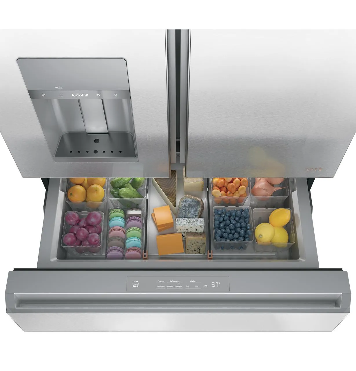 Cafe CVE28DM5NS5 Caf(eback)™ ENERGY STAR® 27.8 Cu. Ft. Smart 4-Door French-Door Refrigerator in Platinum Glass