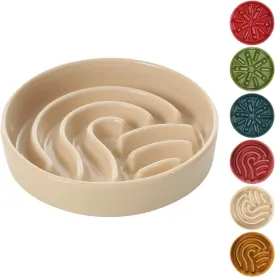 Ceramic Maze Slow Feeder Dog Bowl for Small & Large Breeds, Slow Eating Food Bowl, Non-Slip Stand, Pet Food Puzzle Design- 9-43OZ (Apricot-M)