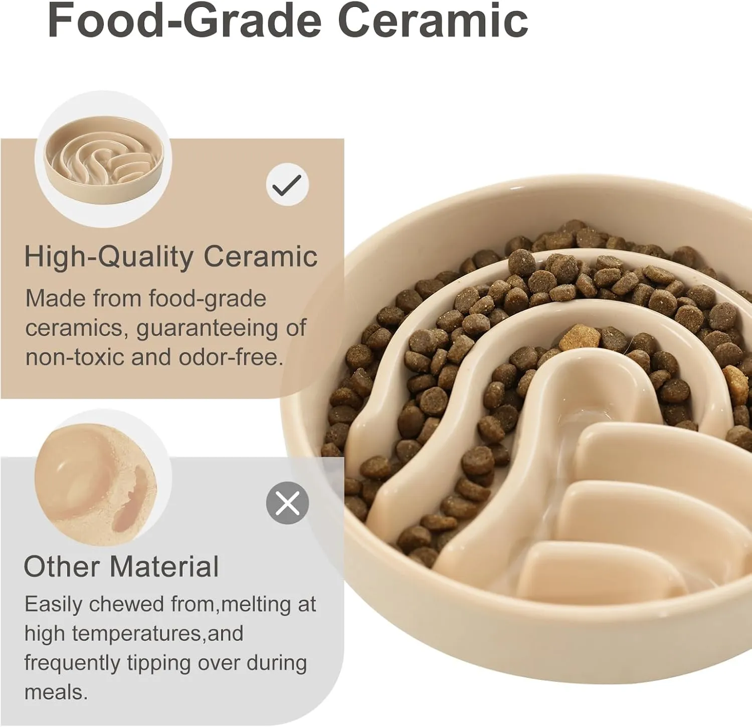 Ceramic Maze Slow Feeder Dog Bowl for Small & Large Breeds, Slow Eating Food Bowl, Non-Slip Stand, Pet Food Puzzle Design- 9-43OZ (Apricot-M)