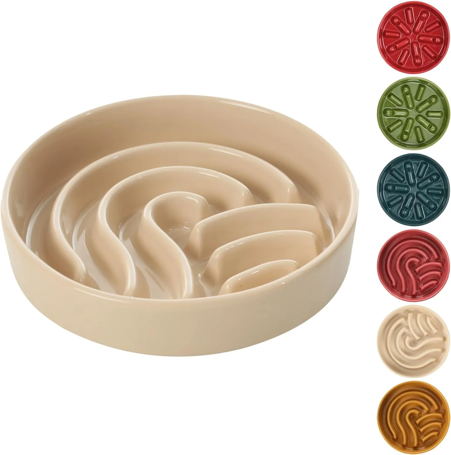 Ceramic Maze Slow Feeder Dog Bowl for Small & Large Breeds, Slow Eating Food Bowl, Non-Slip Stand, Pet Food Puzzle Design- 9-43OZ (Apricot-M)