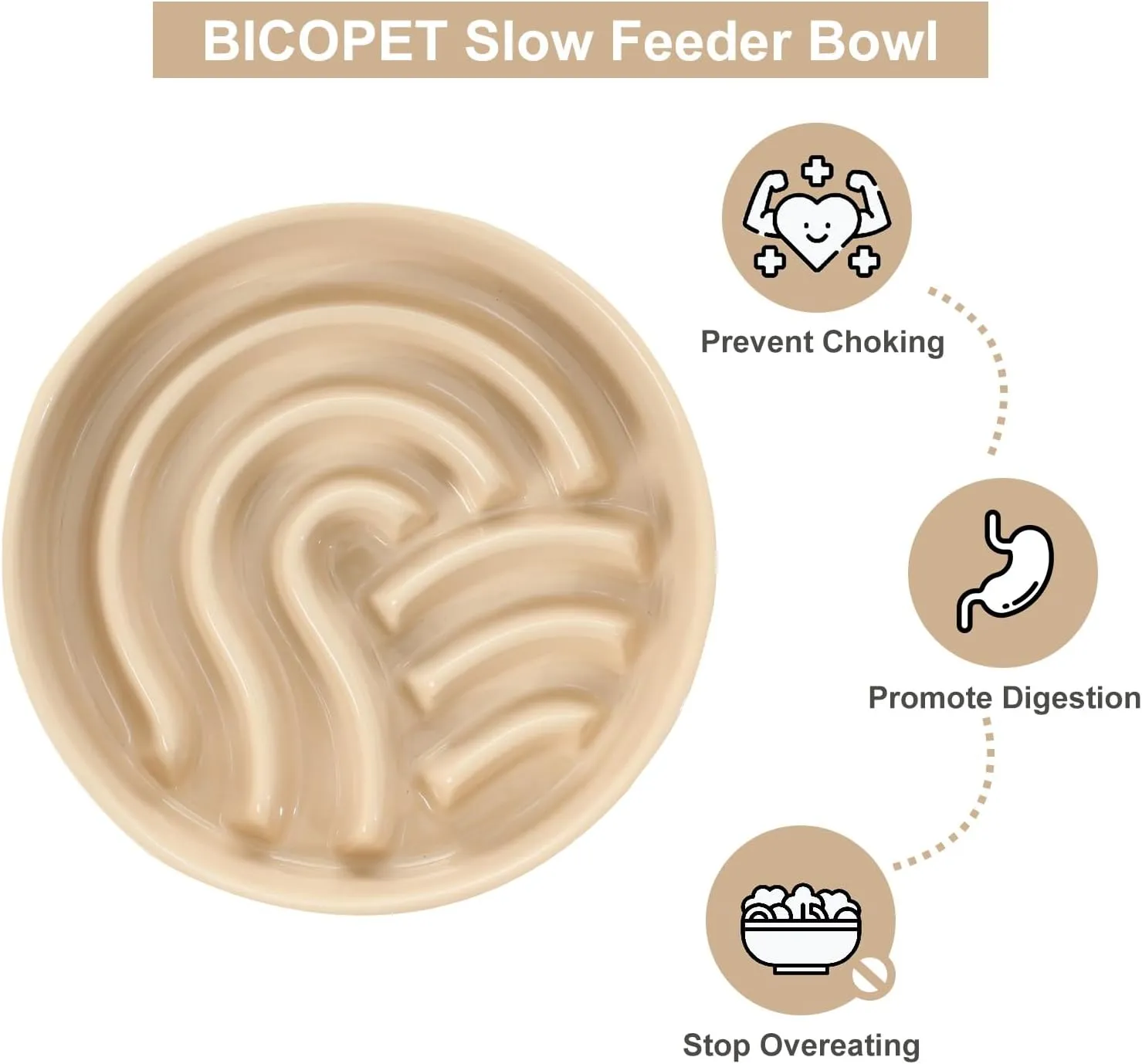 Ceramic Maze Slow Feeder Dog Bowl for Small & Large Breeds, Slow Eating Food Bowl, Non-Slip Stand, Pet Food Puzzle Design- 9-43OZ (Apricot-M)
