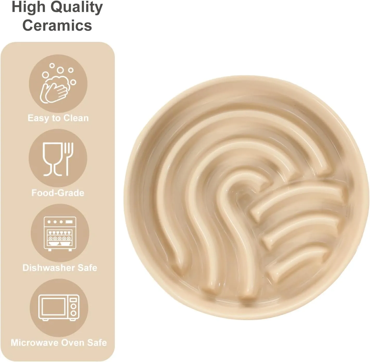 Ceramic Maze Slow Feeder Dog Bowl for Small & Large Breeds, Slow Eating Food Bowl, Non-Slip Stand, Pet Food Puzzle Design- 9-43OZ (Apricot-M)