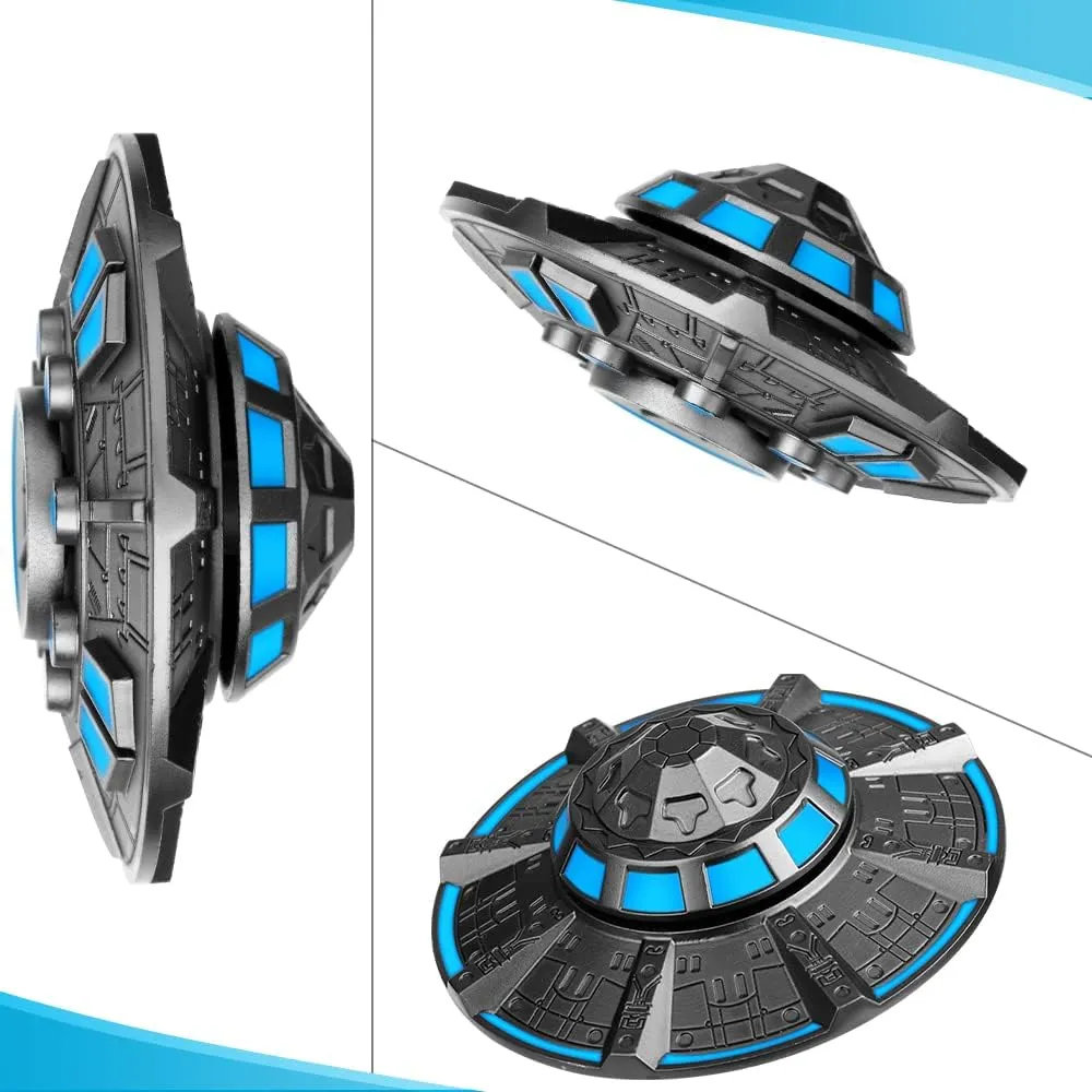Cool Spaceship Fidget Spinners Metal for Kids Adults, Alien UFO Hand Finger Spinner Luminous Effect, Stress Anxiety Relief Figets Toy, Novelty Space Present for Men Boys, Spinner Glow in The Dark