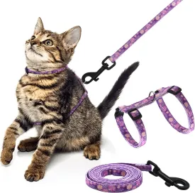 Cotton Cat Harness and Leash Set, Escape-Proof Adjustable Soft Harness for Kitten, Small & Large Cats, Ideal for Travel & Outdoor Walking (Flower)