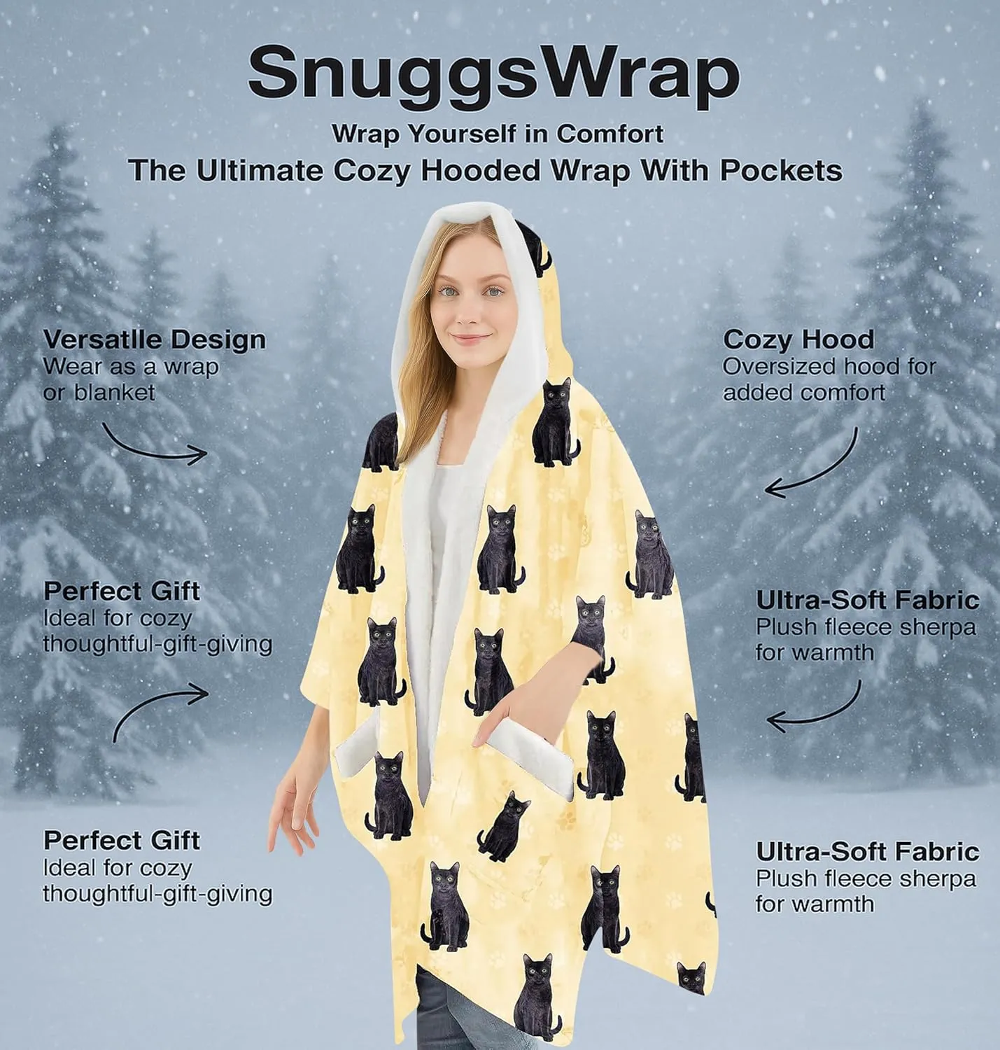 Cozy Sherpa Snugg Wrap for Women - Soft Fleece Blanket Hoodie - 32 Dog and Cat Breeds - Warm Lightweight Gift for Pet Lovers
