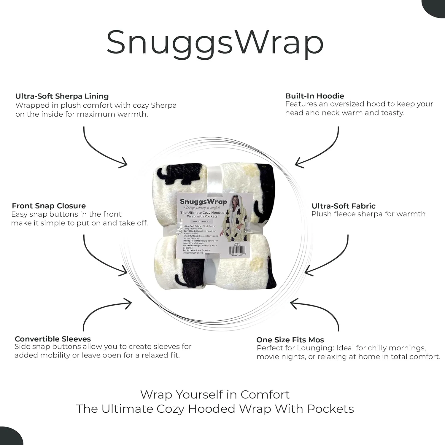 Cozy Sherpa Snugg Wrap for Women - Soft Fleece Blanket Hoodie - 32 Dog and Cat Breeds - Warm Lightweight Gift for Pet Lovers