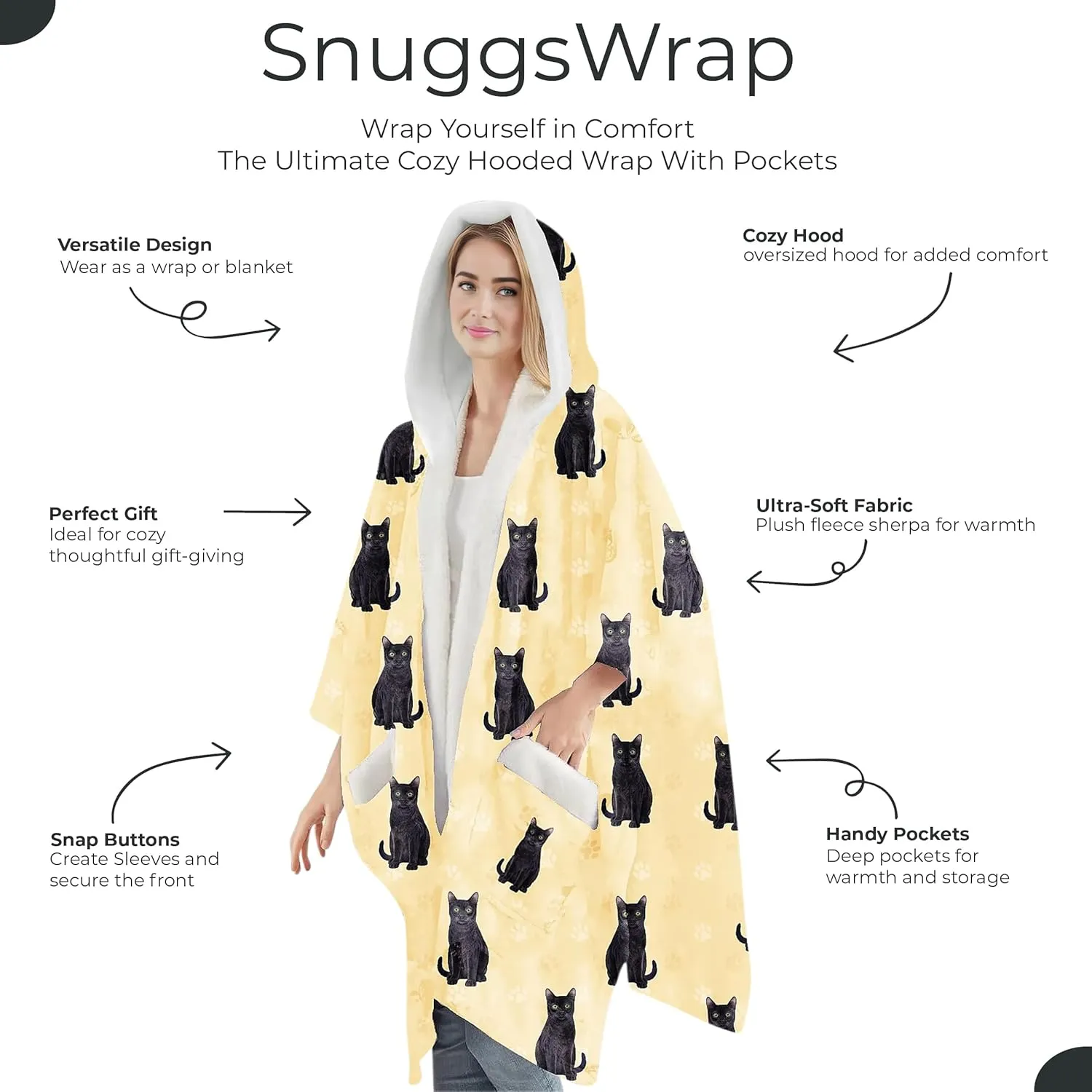 Cozy Sherpa Snugg Wrap for Women - Soft Fleece Blanket Hoodie - 32 Dog and Cat Breeds - Warm Lightweight Gift for Pet Lovers