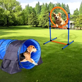 Dog Agility Equipment Set, 2 in 1 Adjustable Dog Jump Ring & 10Ft Dog Tunnel with Sandbags for Large Medium Small Dog Training