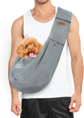 Dog and Cat Sling Carrier - Puppy Shoulder Carry Bag - Hands Free Mesh Small Dog Carrier Tote Bag - with Shoulder Strap - Dog Sling Carrier for Puppy, Small Dogs Cats Outdoor, Travel - Grey