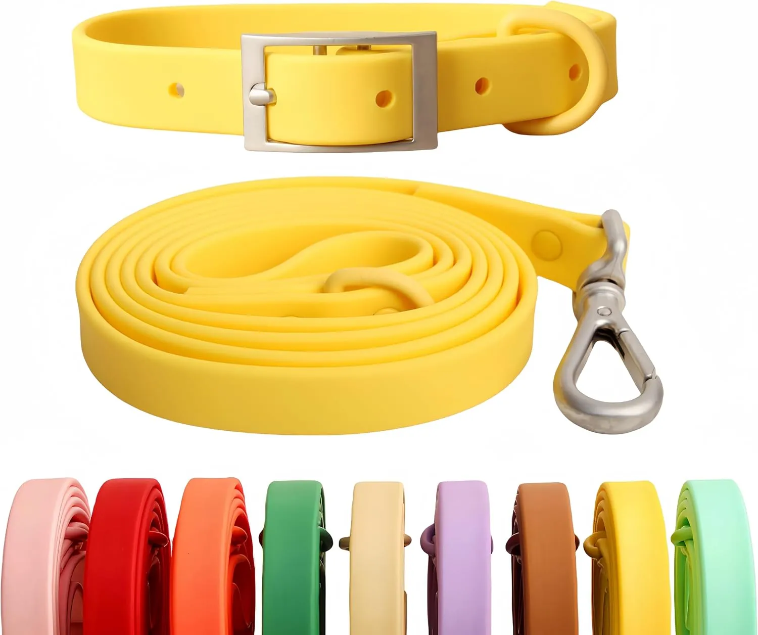 Dog Collar Leash Set Adjustable Strong Dirt Resistant Deodorization Waterproof Dog Collar Easy to Clean Soft Pet Collars Leashes for Large Medium Small Dogs (Yellow, S)