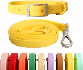 Dog Collar Leash Set Adjustable Strong Dirt Resistant Deodorization Waterproof Dog Collar Easy to Clean Soft Pet Collars Leashes for Large Medium Small Dogs (Yellow, S)