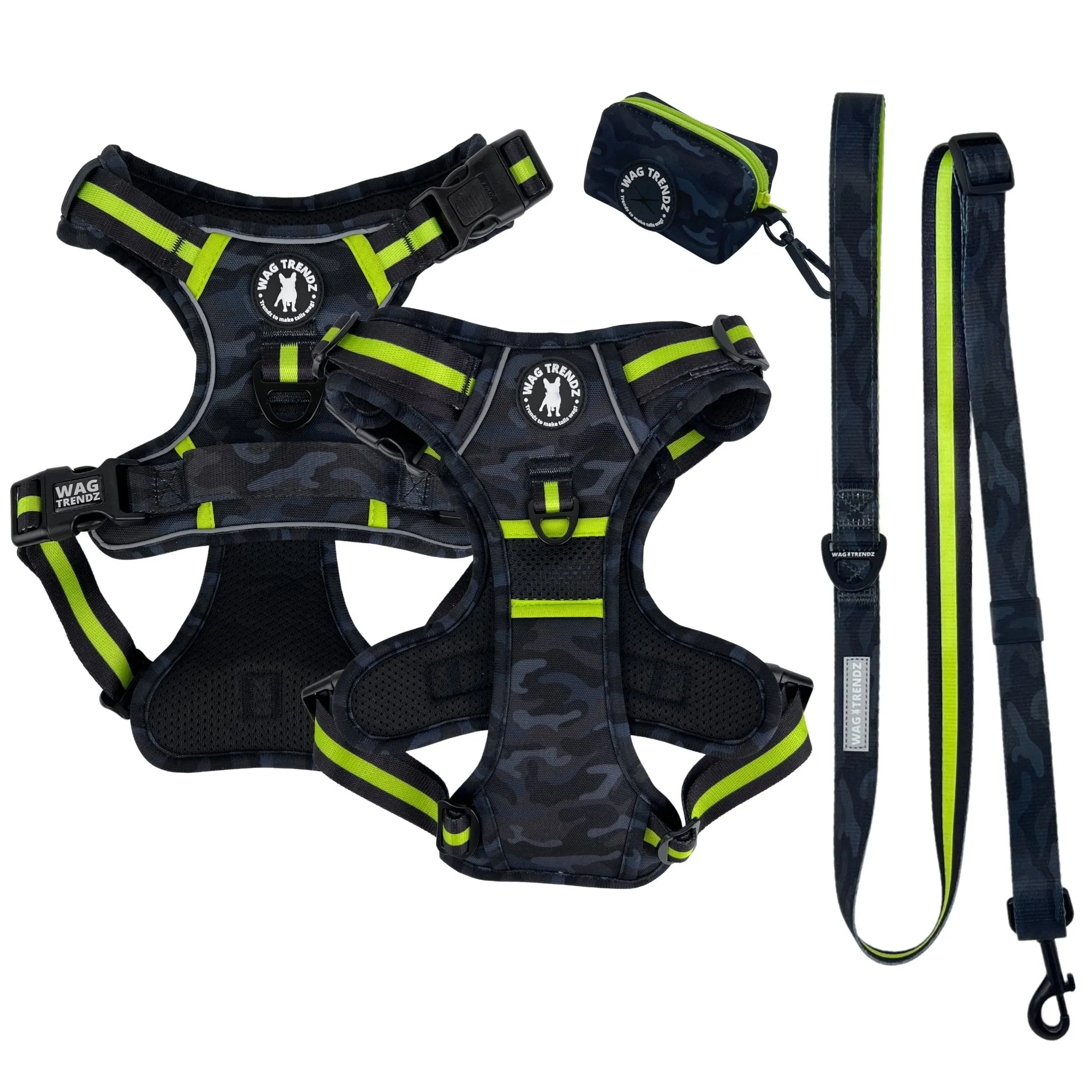 Dog Harness and Leash Set - Poo Bag Holder | Camo Chic (SHēk) Hi-Vis