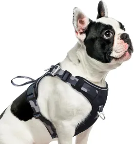 Dog Harness No-Pull with Front & Back D-Rings, Water-Repellent 600D Oxford for Hiking/Training/Walks, Reflective Adjustable Vest, Lightweight Aluminum Hardware Fit for Medium Sized Dogs, Camo Black, M