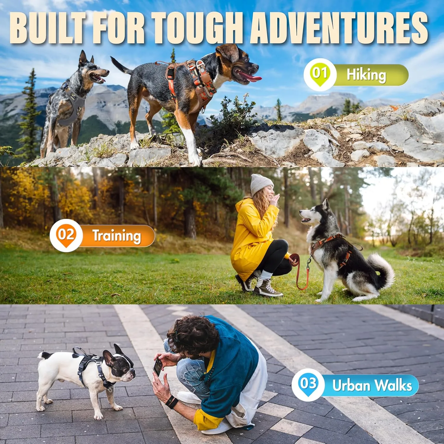 Dog Harness No-Pull with Front & Back D-Rings, Water-Repellent 600D Oxford for Hiking/Training/Walks, Reflective Adjustable Vest, Lightweight Aluminum Hardware Fit for Medium Sized Dogs, Camo Black, M