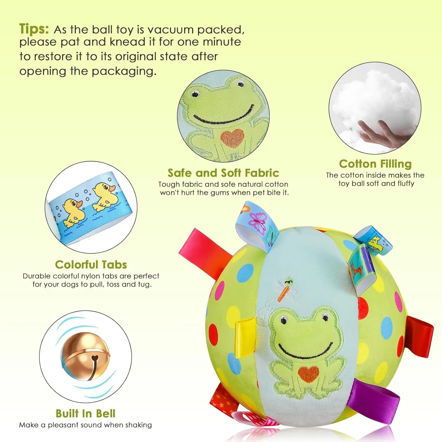 Dog Squeaky Plush Plush Toy with Straps, 6-Inch Soft Stuffed Ball with Cotton Material and Bell Built-in, Pet Interactive Fetch Toy for Small to Large Dog