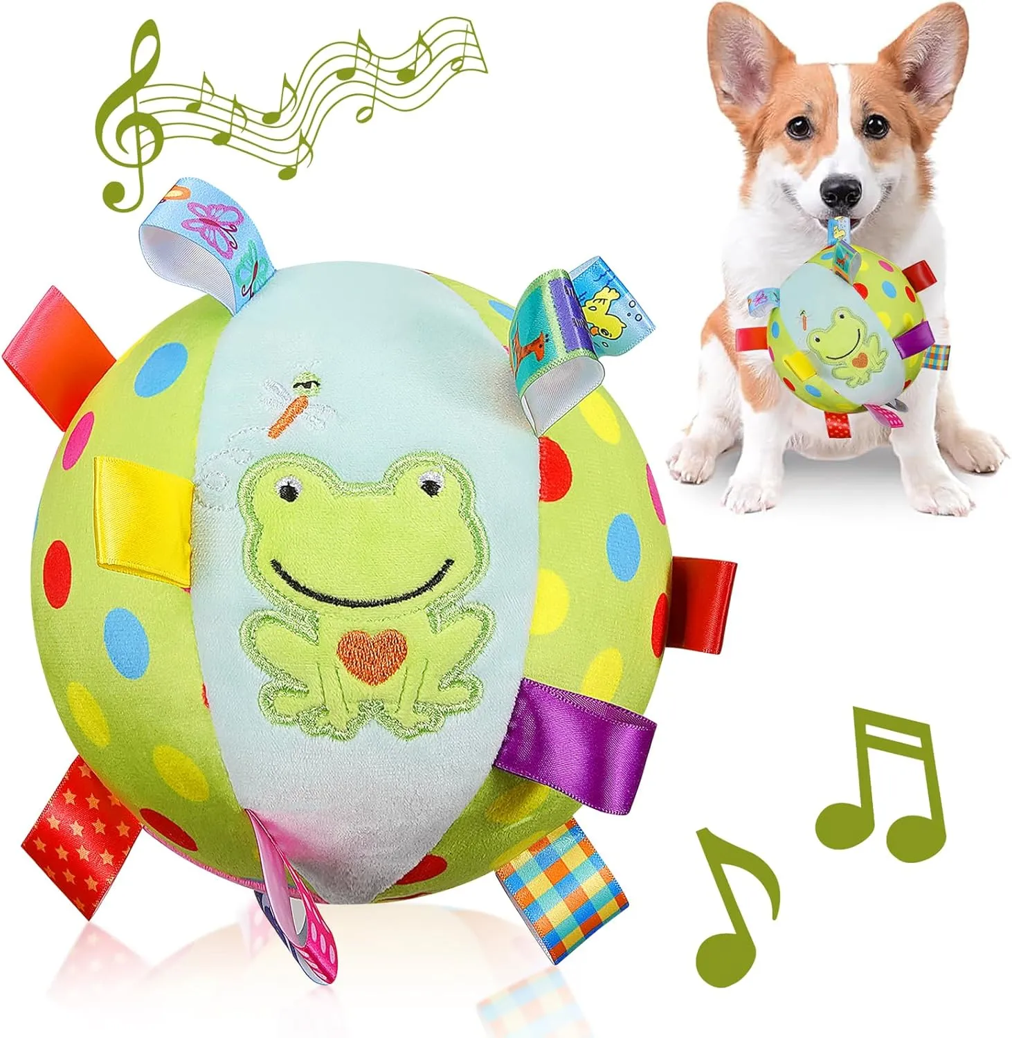 Dog Squeaky Plush Plush Toy with Straps, 6-Inch Soft Stuffed Ball with Cotton Material and Bell Built-in, Pet Interactive Fetch Toy for Small to Large Dog
