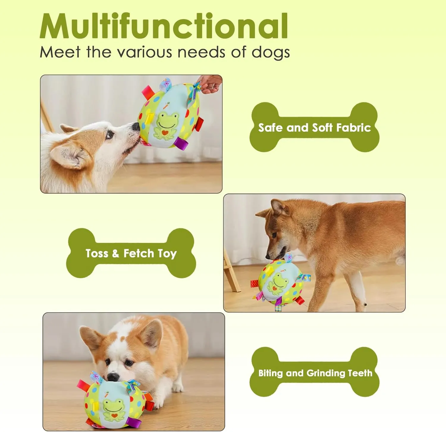 Dog Squeaky Plush Plush Toy with Straps, 6-Inch Soft Stuffed Ball with Cotton Material and Bell Built-in, Pet Interactive Fetch Toy for Small to Large Dog
