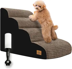 Dog Stairs for Small Pets, 20.5 in H 4 Step Curved Ramp for High Bed and Couch, Foam With Durable Non-Slip Waterproof Fabric Cover, Pet Stairs for Joints, Brown