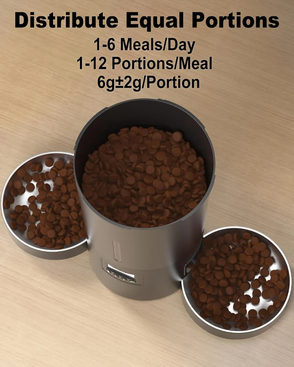 Dual Automatic Cat Feeder 2 Cats,6 Meals/Day,12 Portions/Meal,4.2L Dual Power Double Bowls Feeder,Dry Food Auto Pet Dispenser,10S Voice Record,Flexible Schedule Timer (Black,Basic Dual Bowls)