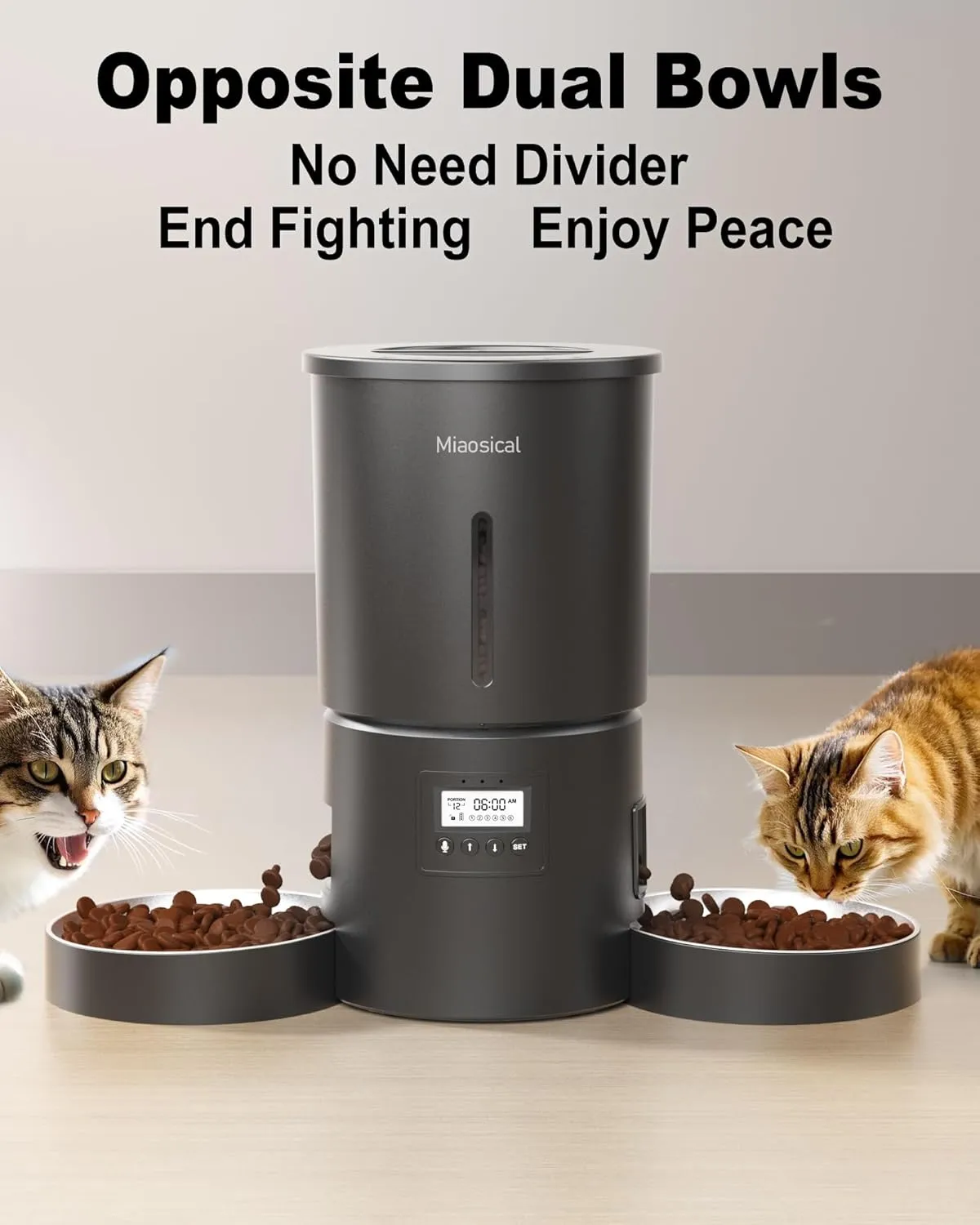 Dual Automatic Cat Feeder 2 Cats,6 Meals/Day,12 Portions/Meal,4.2L Dual Power Double Bowls Feeder,Dry Food Auto Pet Dispenser,10S Voice Record,Flexible Schedule Timer (Black,Basic Dual Bowls)