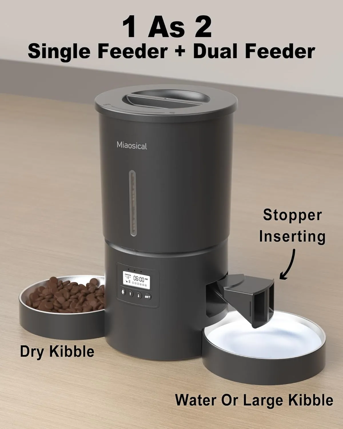 Dual Automatic Cat Feeder 2 Cats,6 Meals/Day,12 Portions/Meal,4.2L Dual Power Double Bowls Feeder,Dry Food Auto Pet Dispenser,10S Voice Record,Flexible Schedule Timer (Black,Basic Dual Bowls)