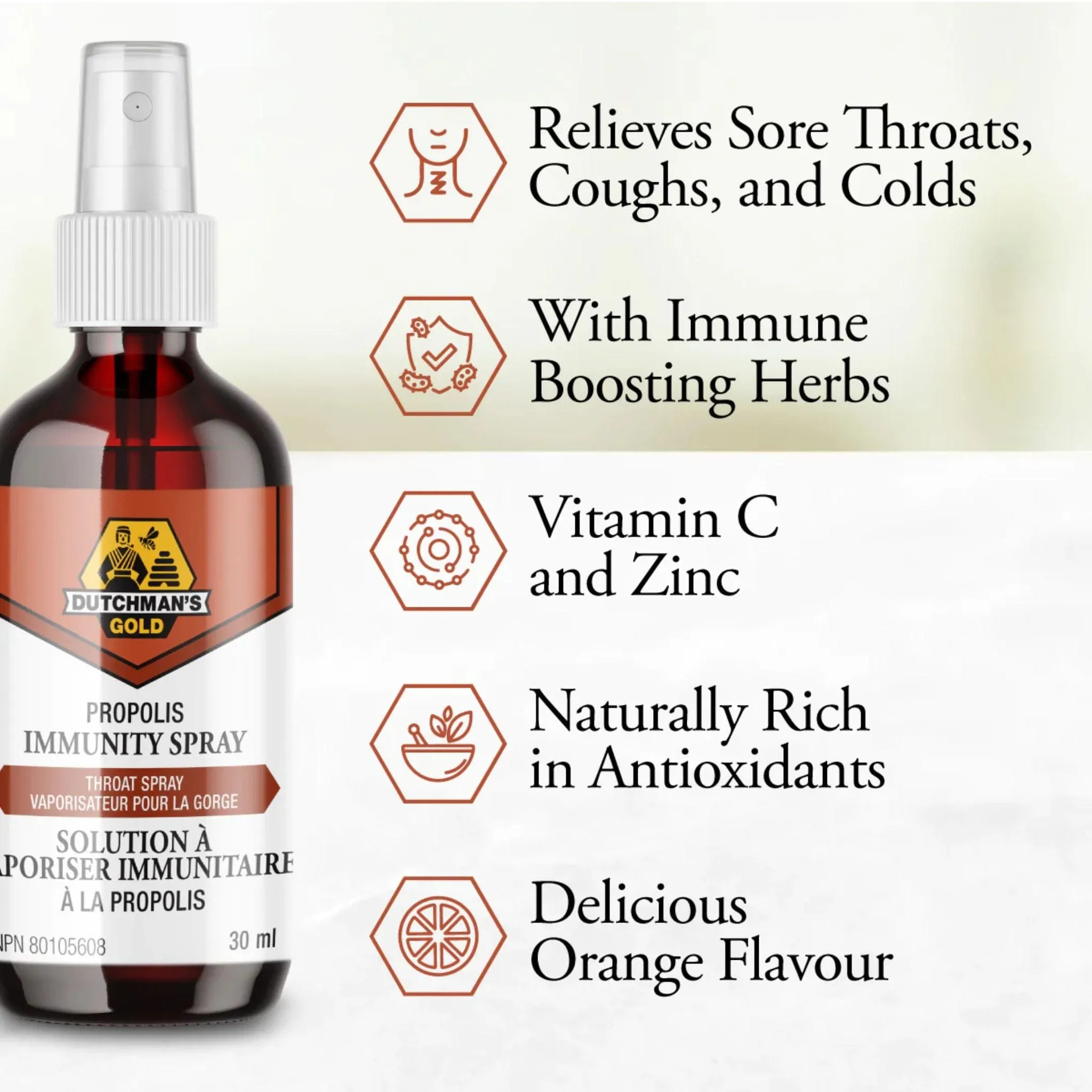 Dutchman's Gold Propolis Immunity Throat Spray, 30ml