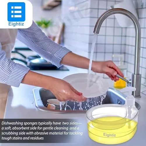 Eightiz 2 Pcs Double Layer Soap Dispenser for Bathroom Accessories Dishwasher Liquid Holder Liquid Dispenser Pump with Sponge Holder Kitchen Sink Accessories Items (Pack of 2)